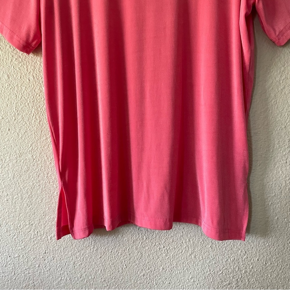 Carolyn Strauss Collection Liquid Knit Tunic Top Womens 1X Pink Slinky Side Slit - Picture 5 of 10